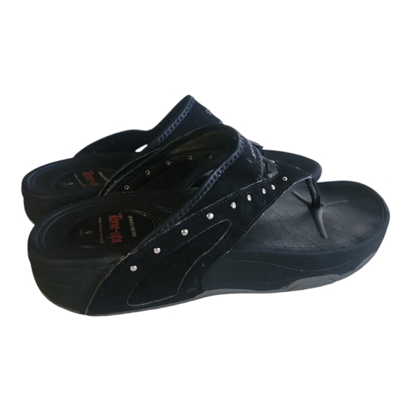 Skechers Women’s Black Rhinestone Flip Flop Sandals Size 9 | Memory Foam - Picture 1 of 8